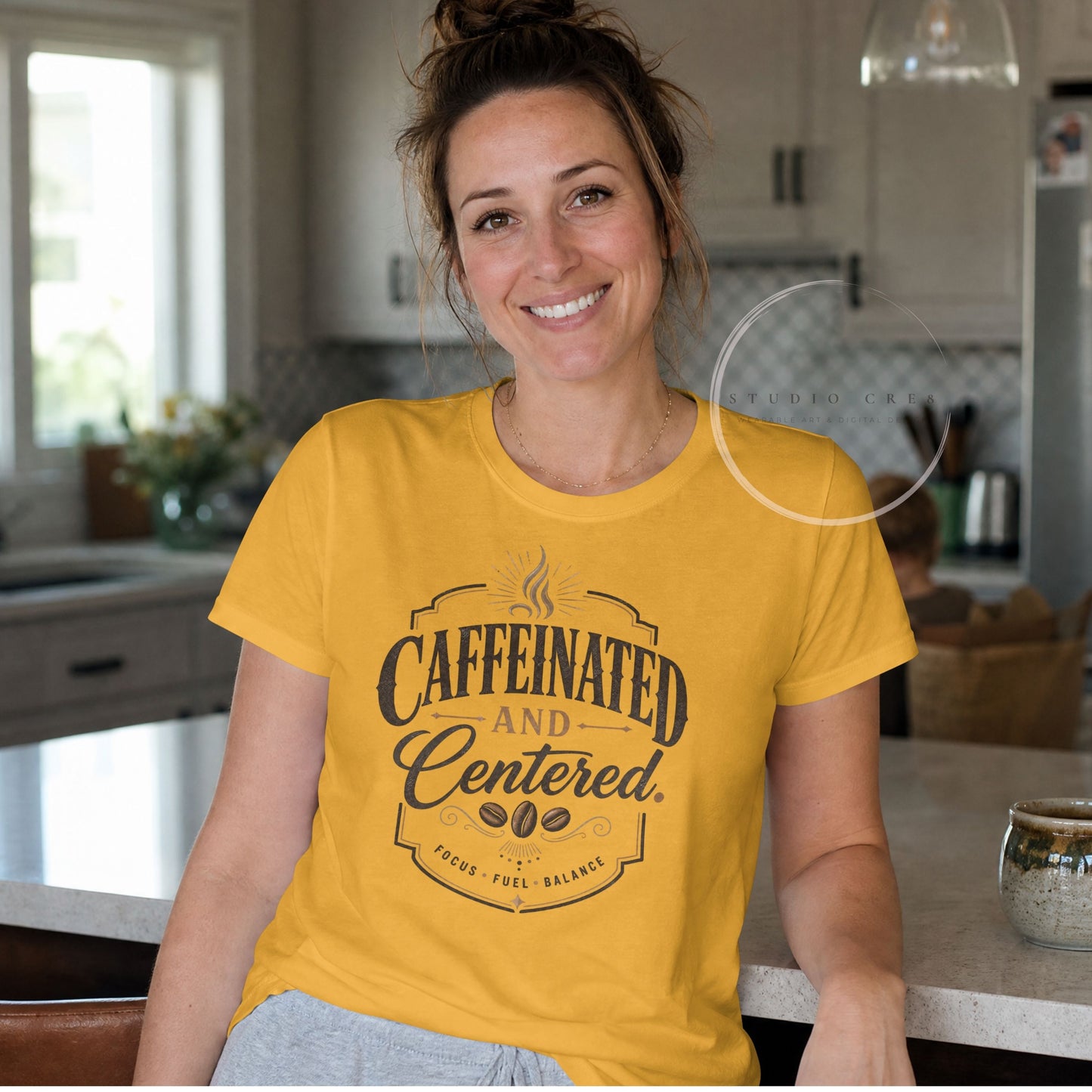 Caffeinated and Centered Graphic T-Shirt | Coffee Lover Tee