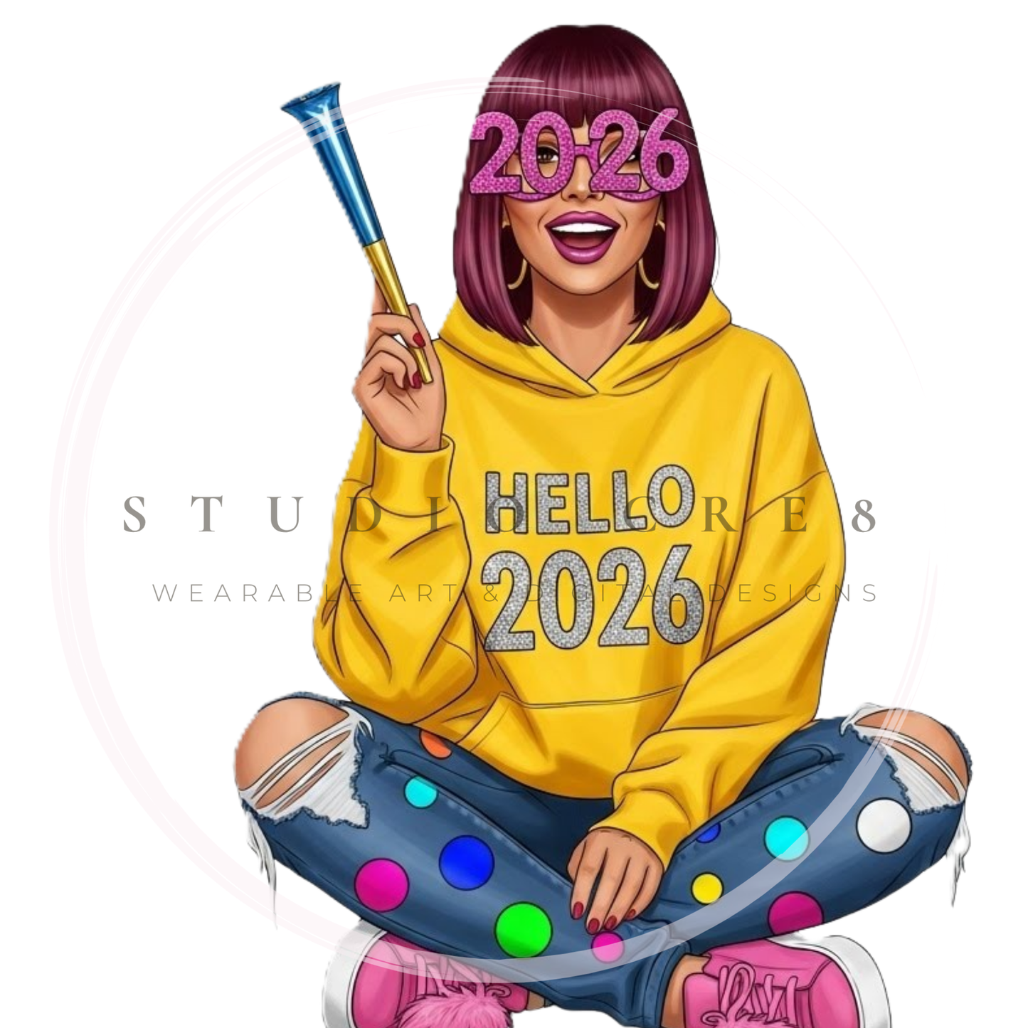 Hello 2026! Quirky New Year Clipart Dolls