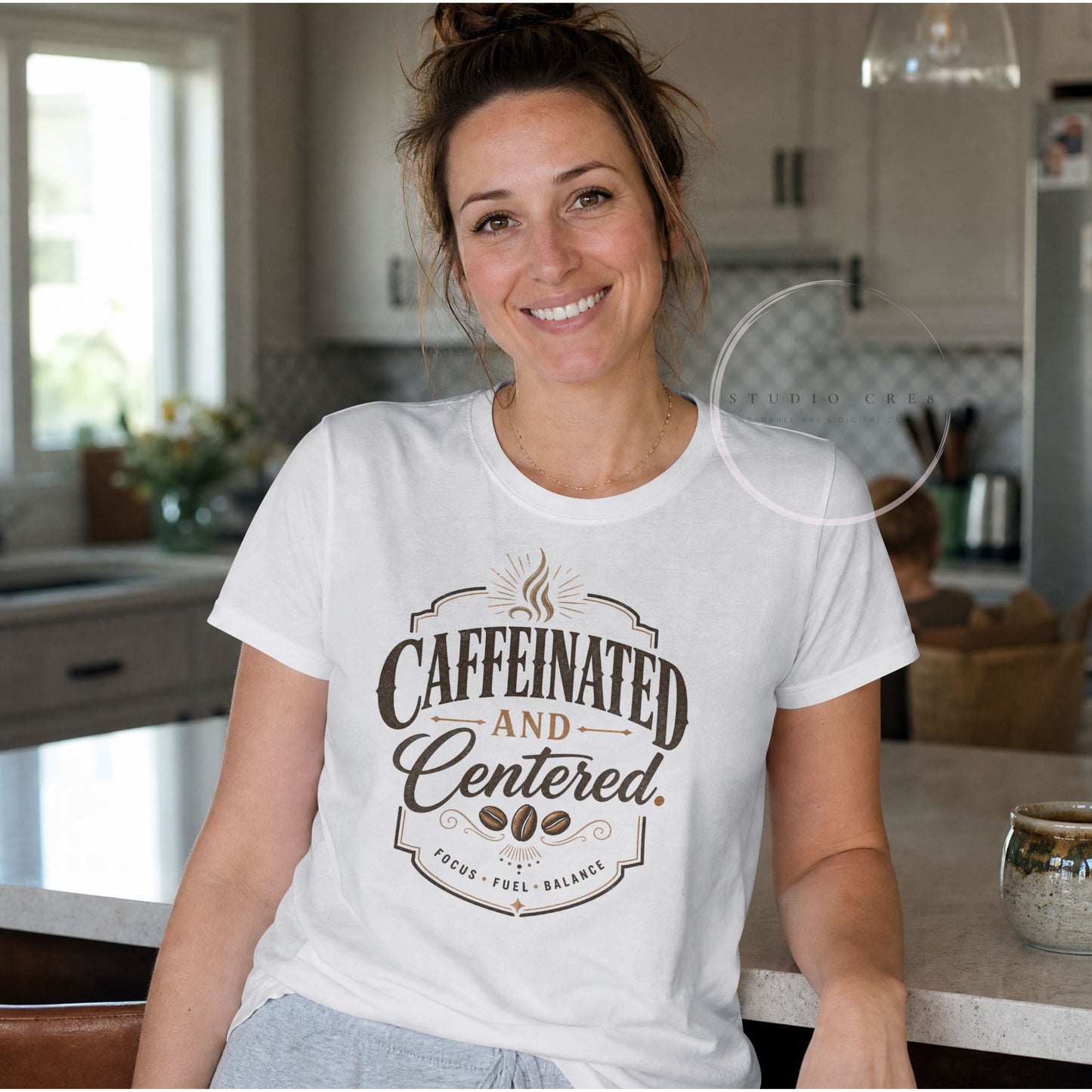 Caffeinated and Centered Graphic T-Shirt | Coffee Lover Tee