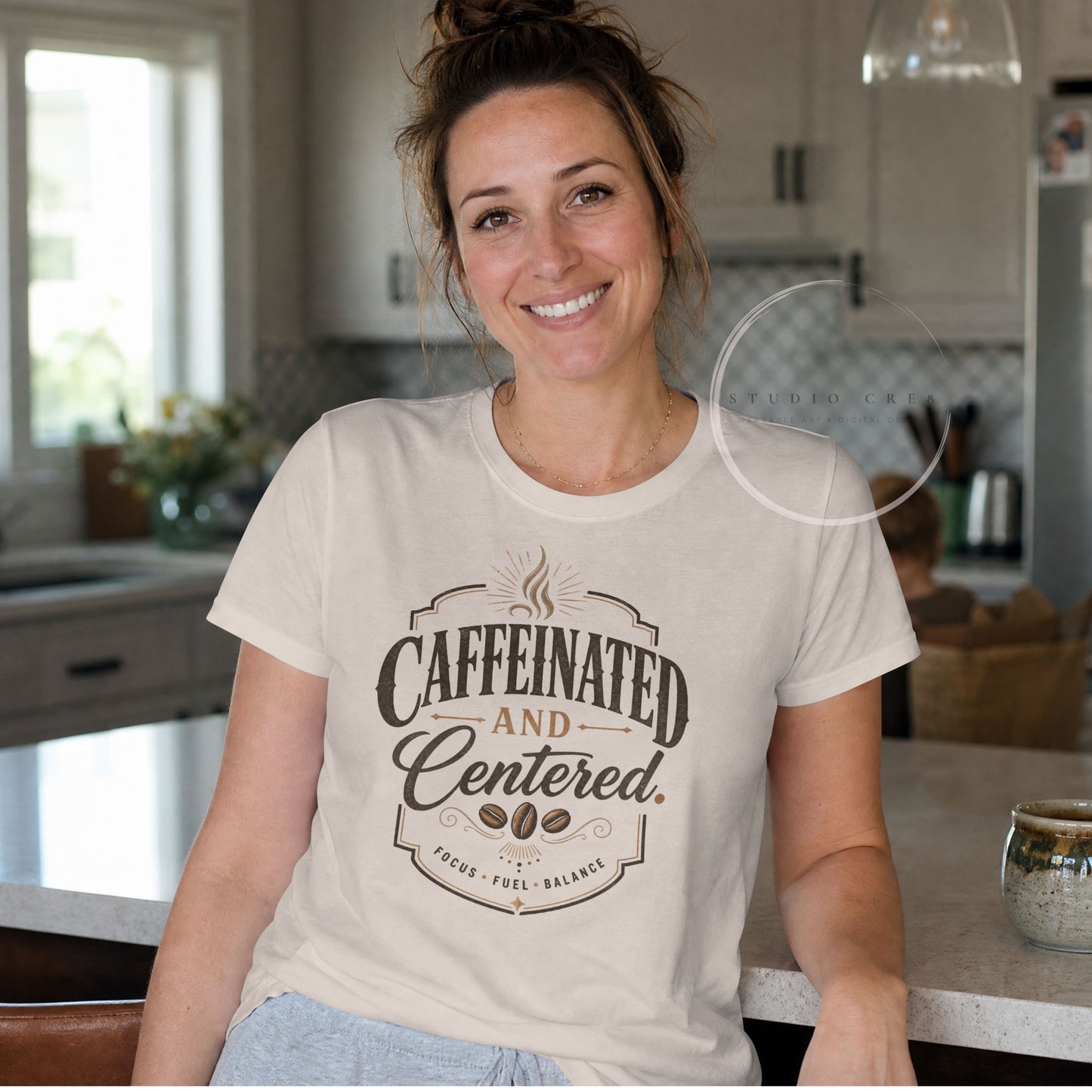 Caffeinated and Centered Graphic T-Shirt | Coffee Lover Tee