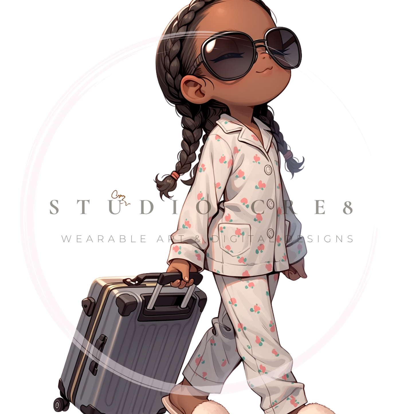 First Class Pajama Jam Girls | 14 Melanin Travel Clipart PNGs